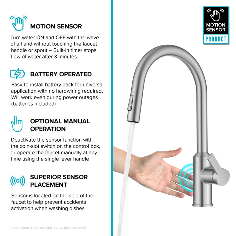 KRAUS Oletto Touchless Sensor PullDown Single Handle Kitchen Faucet